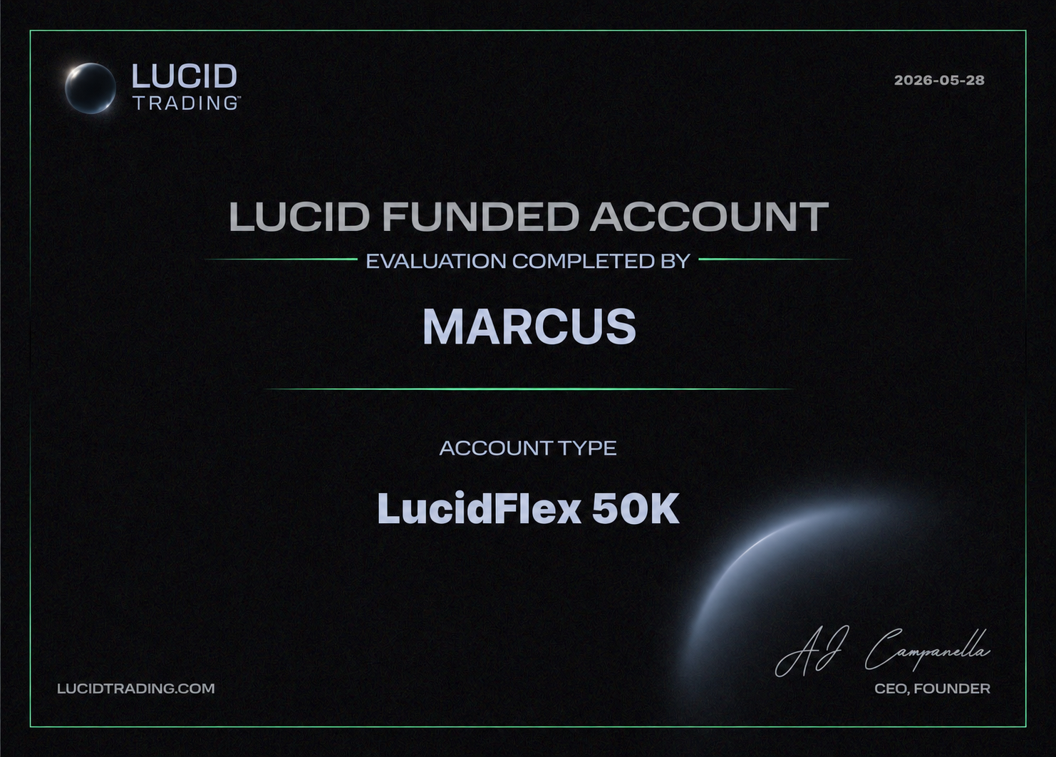 Lucid Funded Account Certificate